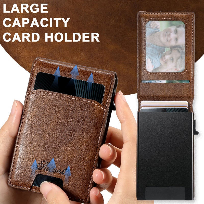 Suteni Flip Card Slot Po Frame Wallet Button Card Box Automatic Pop-Up Card Pu Leather - Image 5