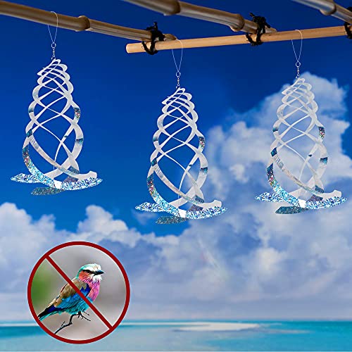 Hausse 6 Pack Bird Repellent Spiral Reflectors Silver Mylar Spinner, Hanging Reflective Bird Deterrent Device, Garden Decorative Scare Birds Away, Like Woodpeckers, Pigeons and Geese - Image 4