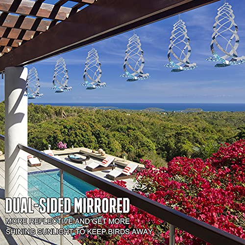 Hausse 6 Pack Bird Repellent Spiral Reflectors Silver Mylar Spinner, Hanging Reflective Bird Deterrent Device, Garden Decorative Scare Birds Away, Like Woodpeckers, Pigeons and Geese - Image 2