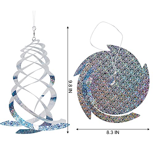 Hausse 6 Pack Bird Repellent Spiral Reflectors Silver Mylar Spinner, Hanging Reflective Bird Deterrent Device, Garden Decorative Scare Birds Away, Like Woodpeckers, Pigeons and Geese - Image 3