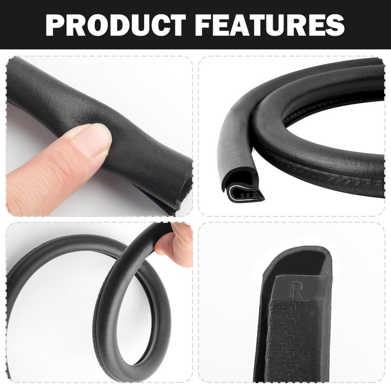 Figpade 2.62Ft Car Door Weather Stripping, 2PCS Thickened Rubber Edge Trim with U-Shaped Metal Clips for Noise Reduction, Push-in Car Door Seal Strip, Black - Image 3
