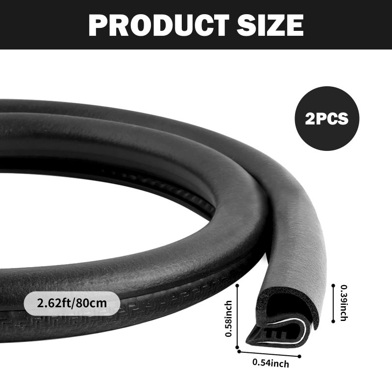 Figpade 2.62Ft Car Door Weather Stripping, 2PCS Thickened Rubber Edge Trim with U-Shaped Metal Clips for Noise Reduction, Push-in Car Door Seal Strip, Black - Image 2