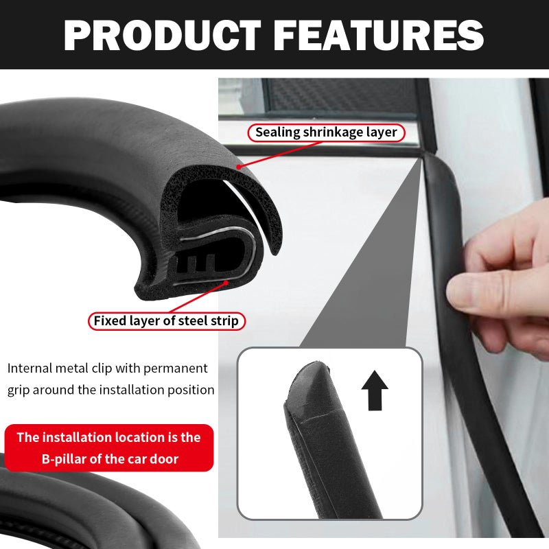 Figpade 2.62Ft Car Door Weather Stripping, 2PCS Thickened Rubber Edge Trim with U-Shaped Metal Clips for Noise Reduction, Push-in Car Door Seal Strip, Black - Image 4