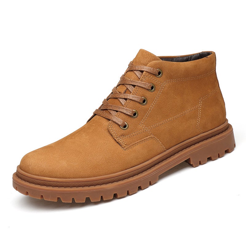 Small Size 34 Large Size 45 Top Layer Cowhide Tooling Martin Boots Men'S Soft Lace-Up Leather Couple'S Yellow Boots - Image 2