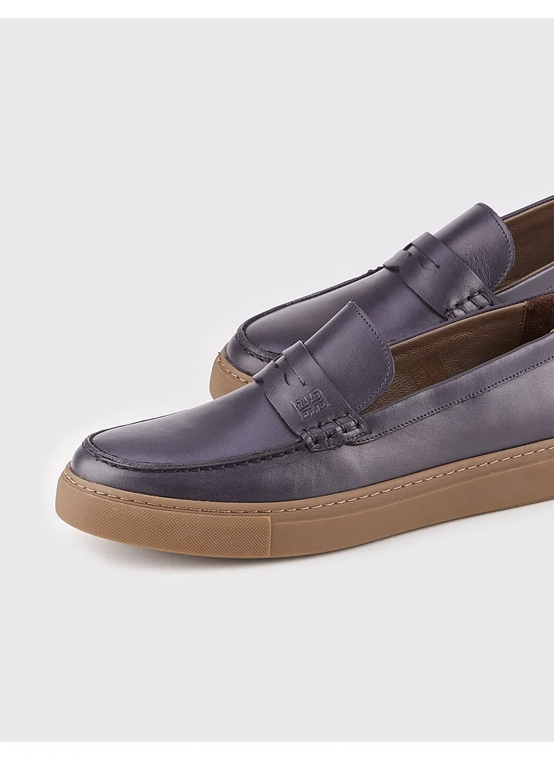Cabani Men's Leather Navy Blue Loafer Shoes