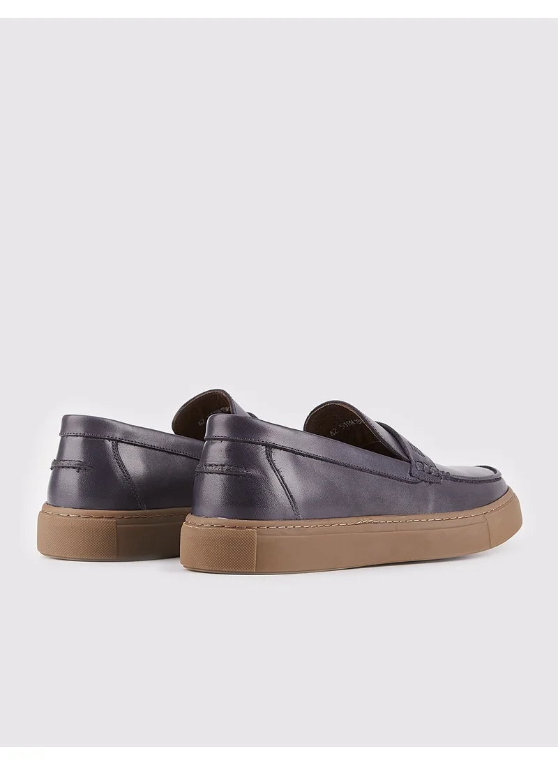 Cabani Men's Leather Navy Blue Loafer Shoes