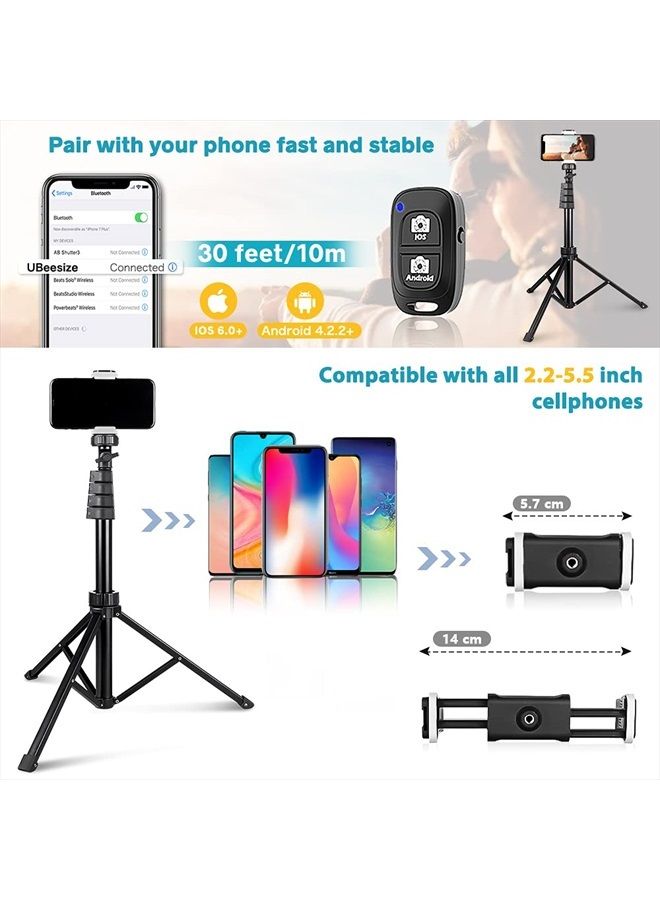 Aureday 62" Phone Tripod Accessory Kits, Camera & Cell Phone Tripod Stand with Wireless Remote and Universal Tripod Head Mount, Perfect for Selfies/Video Recording/Vlogging/Live Streaming - Image 4