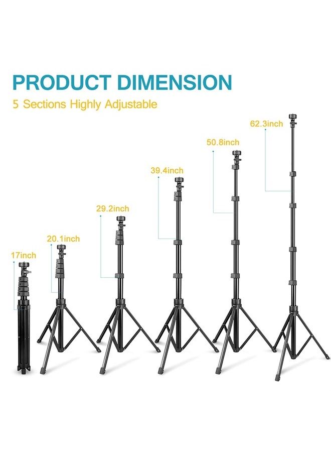 Aureday 62" Phone Tripod Accessory Kits, Camera & Cell Phone Tripod Stand with Wireless Remote and Universal Tripod Head Mount, Perfect for Selfies/Video Recording/Vlogging/Live Streaming - Image 2
