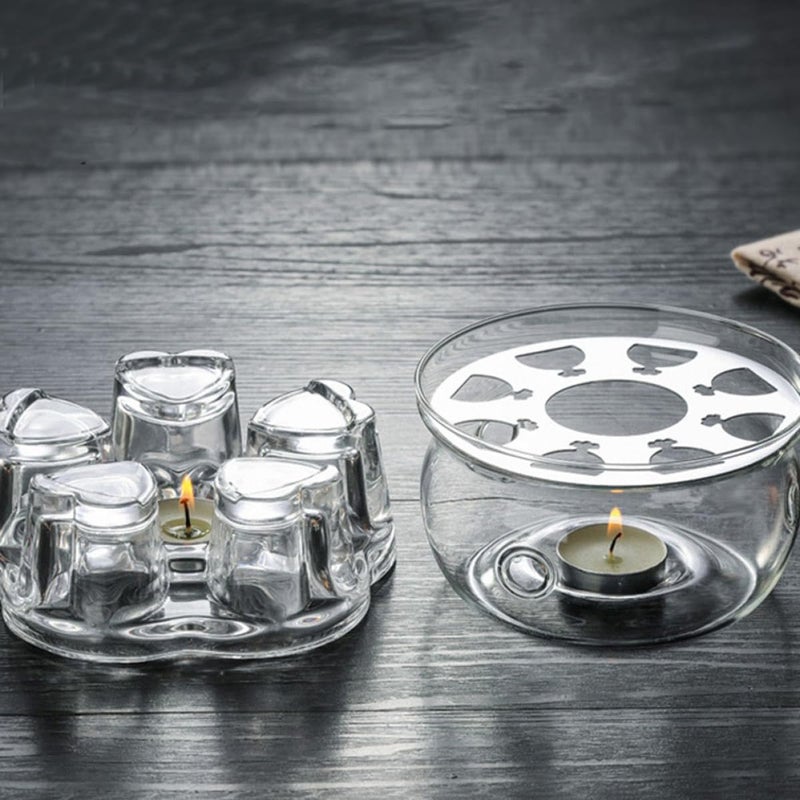 Ciieeo Heart-Shaped Glass Tea Pot Base, Creative Insulated Glass Warmer Stand, Heat-Resistant Crystal Teapot Heating Base for Home Tea Accessories - Image 4