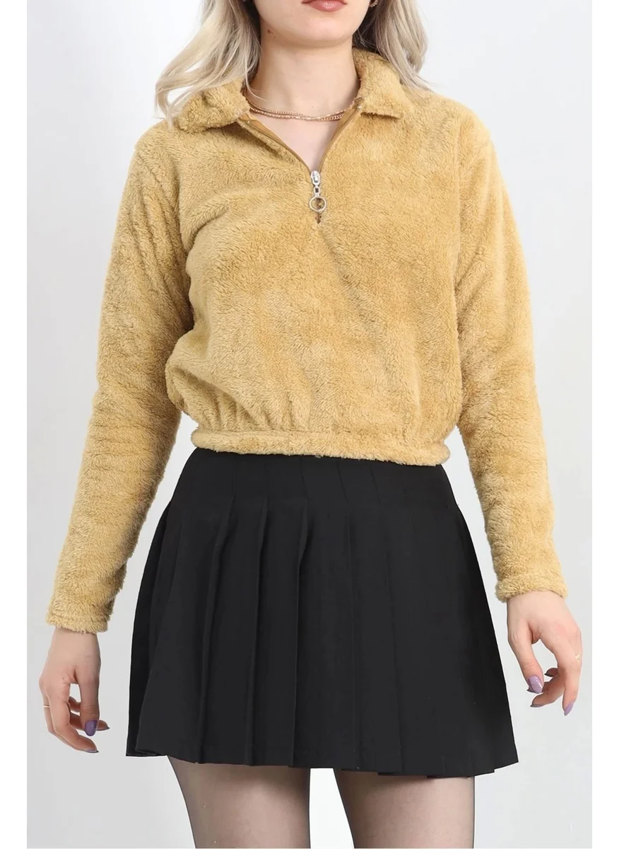 Kazax Zippered Crop Plush Sweat Camel - 9060.1153.