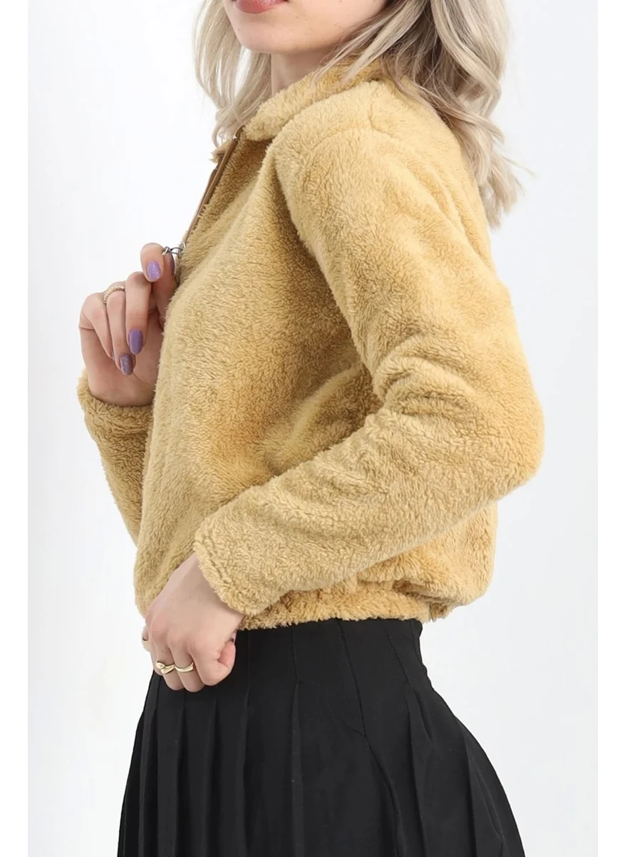 Kazax Zippered Crop Plush Sweat Camel - 9060.1153.