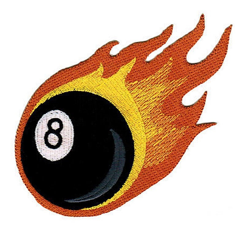 Flaming 8Ball Embroidered Patch Billiards Pool Ironon Fire Eight Biker Emblem