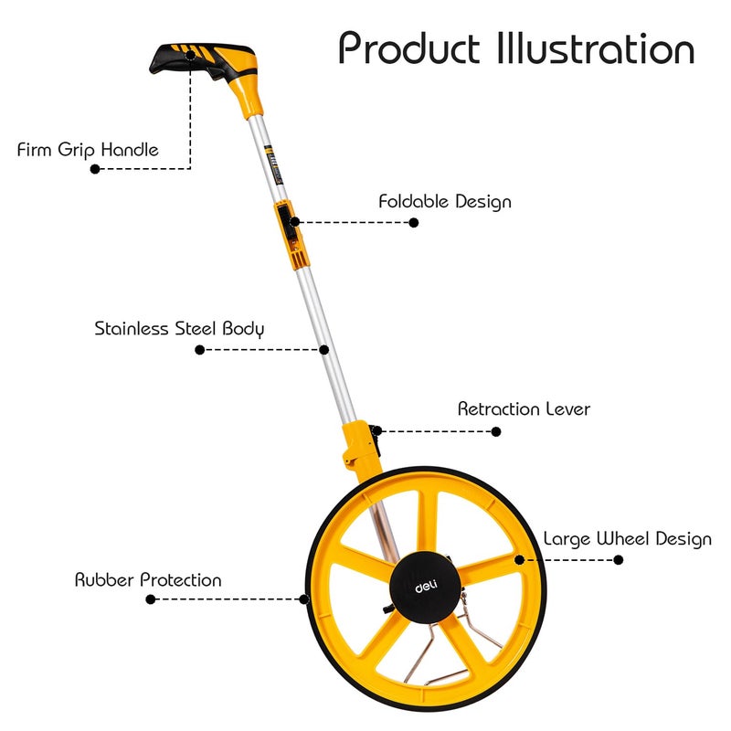 Deli DL330112 300 مم عجلة قياس المسافة الميكانيكية بعجلات غير قابلة للانزلاق عالية الجر قابل للطي إطار ABS ومقبض ناعم للمساحين والبنائين والعمال (1 قطعة) - Image 3