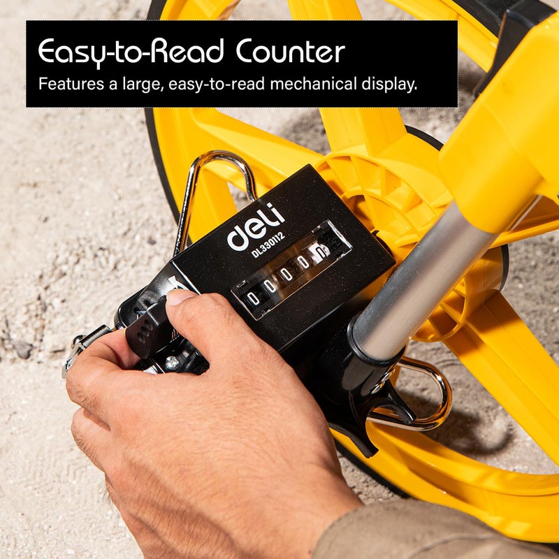 Deli DL330112 300 مم عجلة قياس المسافة الميكانيكية بعجلات غير قابلة للانزلاق عالية الجر قابل للطي إطار ABS ومقبض ناعم للمساحين والبنائين والعمال (1 قطعة) - Image 5