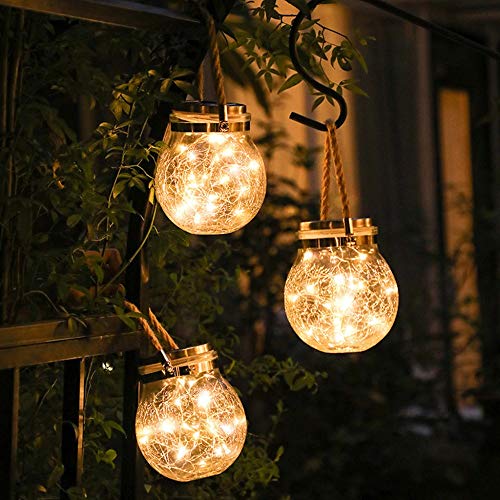 Epyz Led Solar Light Outdoor Garden Home Hanging Jar Light Waterproof Crackle Glass Lights For Party Wedding Christmas Decoration [ Warm Yellow, Pack of 1 ] - Image 3