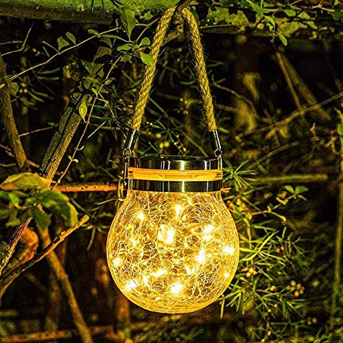 Epyz Led Solar Light Outdoor Garden Home Hanging Jar Light Waterproof Crackle Glass Lights For Party Wedding Christmas Decoration [ Warm Yellow, Pack of 1 ] - Image 1