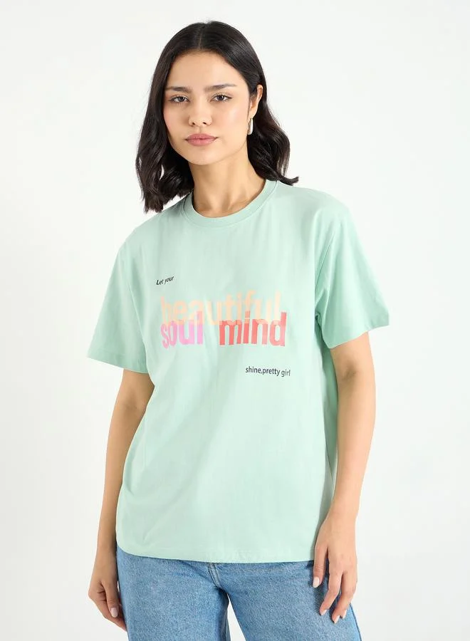 Styli Styli Slogan Print Regular Fit T-Shirt