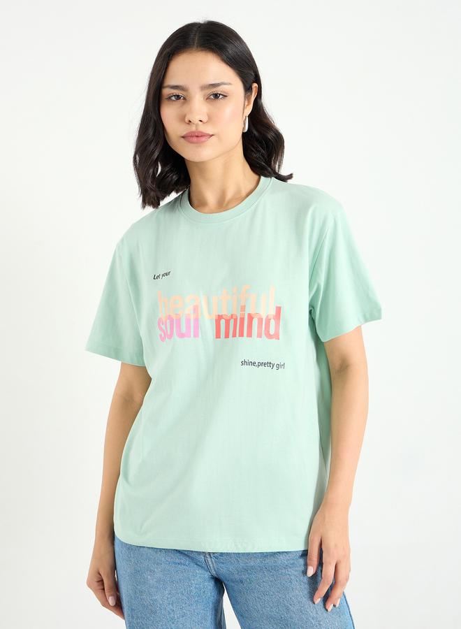 Styli Slogan Print Regular Fit 100% Cotton T-Shirt - Image 3