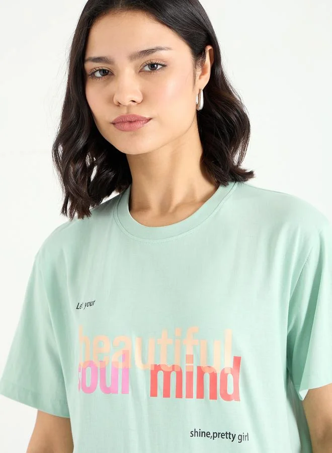Styli Styli Slogan Print Regular Fit T-Shirt