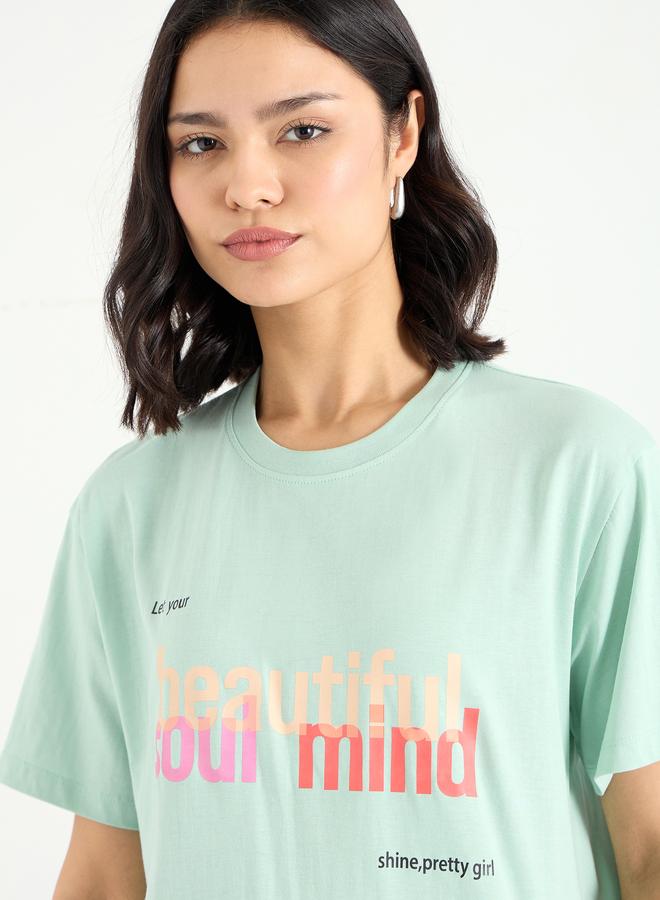 Styli Slogan Print Regular Fit 100% Cotton T-Shirt - Image 4