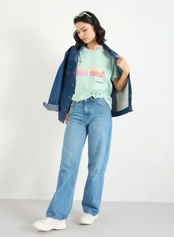 Styli Styli Slogan Print Regular Fit T-Shirt