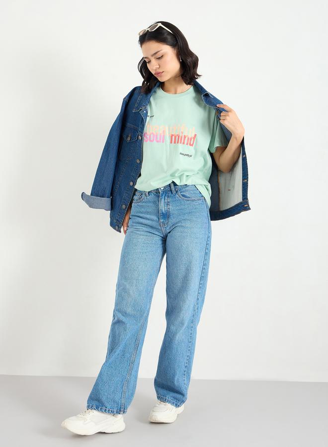 Styli Slogan Print Regular Fit 100% Cotton T-Shirt - Image 2