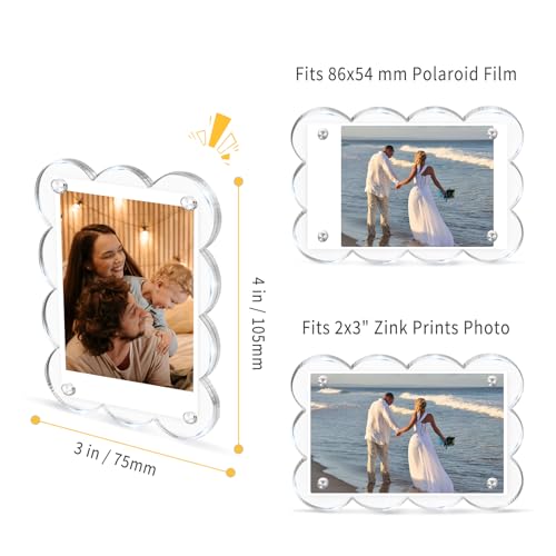 JUOIFIP 5 Pack 3x4 Inch Acrylic Polaroid Magnets Picture Frame for Refrigerator, Scalloped Clear Frames for Instax Photo, Wallet Size Mini Frame for Fridge - Image 4