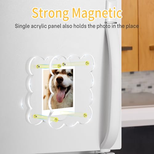 JUOIFIP 5 Pack 3x4 Inch Acrylic Polaroid Magnets Picture Frame for Refrigerator, Scalloped Clear Frames for Instax Photo, Wallet Size Mini Frame for Fridge - Image 5