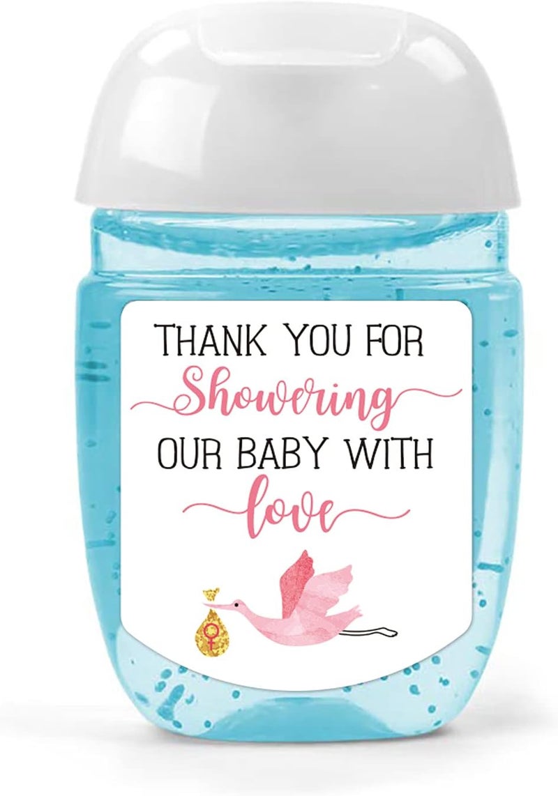 EKSPLODI Hand Sanitizer Labels Thank You for Showering Our Little One with Love Stickers Baby Shower Favor Stickers Baby Shower Party Favors for Girl - Image 1