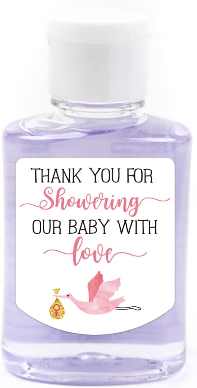 EKSPLODI Hand Sanitizer Labels Thank You for Showering Our Little One with Love Stickers Baby Shower Favor Stickers Baby Shower Party Favors for Girl - Image 3