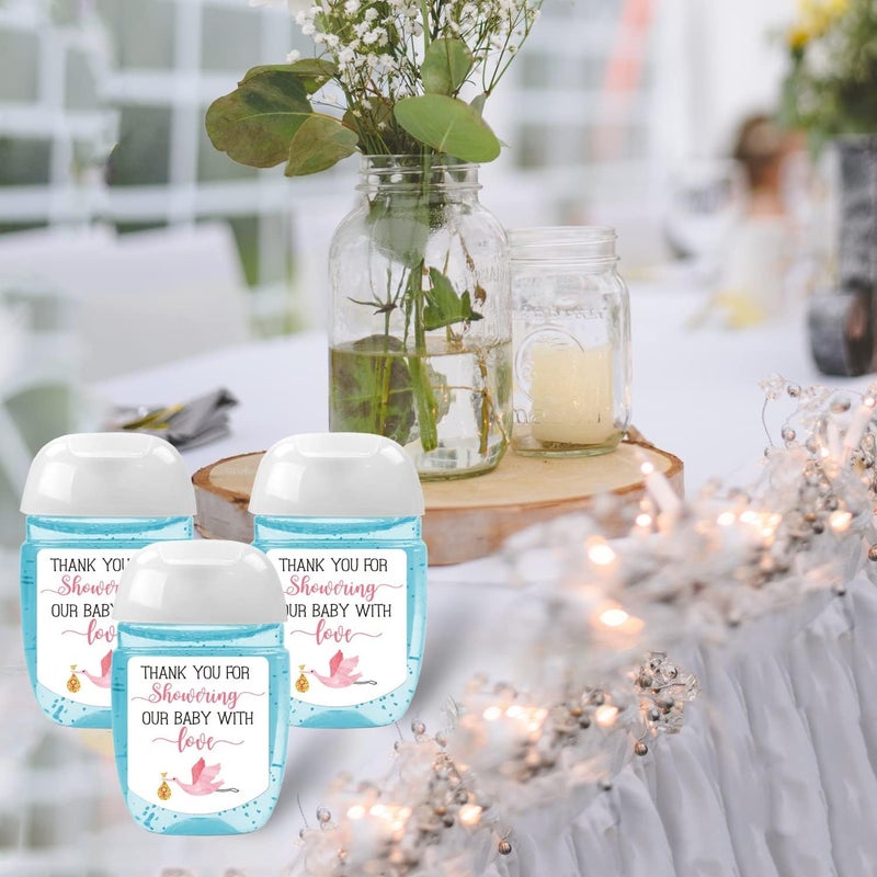 EKSPLODI Hand Sanitizer Labels Thank You for Showering Our Little One with Love Stickers Baby Shower Favor Stickers Baby Shower Party Favors for Girl - Image 4
