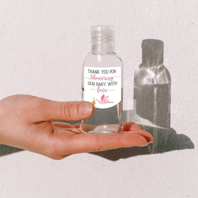 EKSPLODI Hand Sanitizer Labels Thank You for Showering Our Little One with Love Stickers Baby Shower Favor Stickers Baby Shower Party Favors for Girl - Image 5