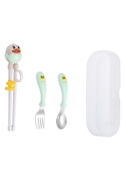 Baby Training Chopsticks Set Chopstick Spoon Fork and Case Reusable Learning with Attachable Helper for Kids Beginners Right Handed Only