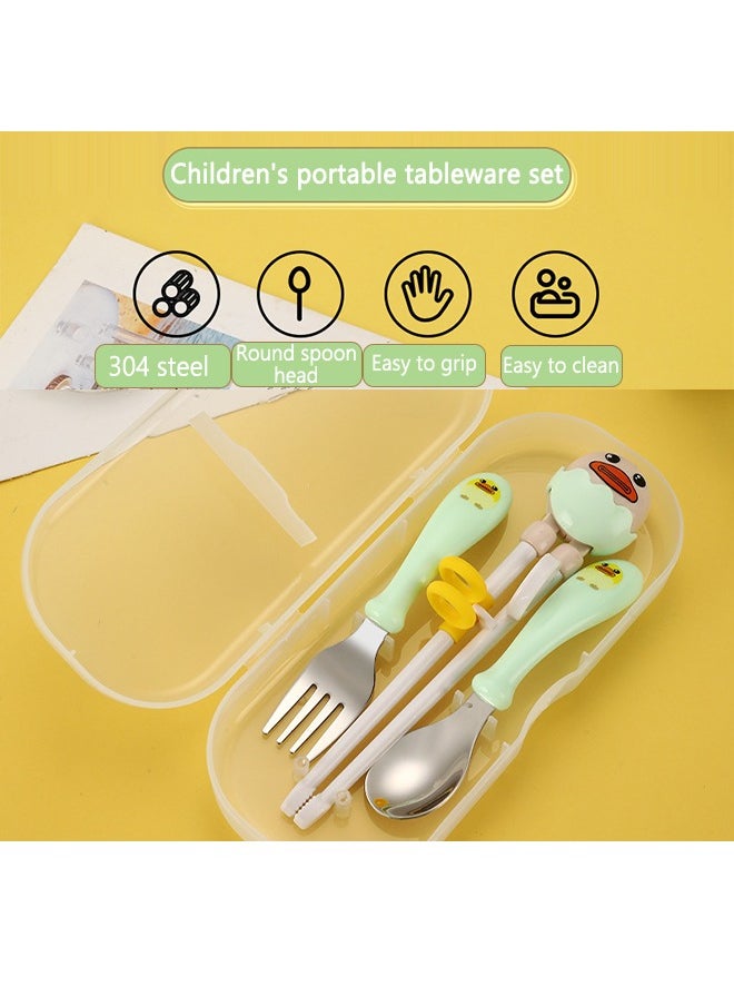 Generic - Baby Training Chopsticks Set Chopstick Spoon Fork and Case Reusable Learning with Attachable Helper for Kids Beginners Right Handed Only - Image 1