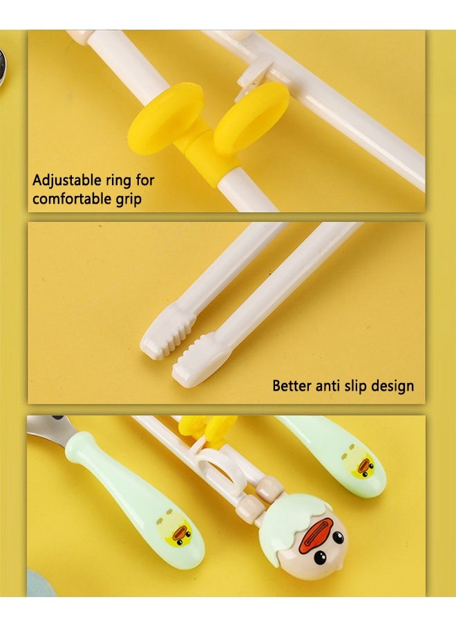 Generic - Baby Training Chopsticks Set Chopstick Spoon Fork and Case Reusable Learning with Attachable Helper for Kids Beginners Right Handed Only - Image 1
