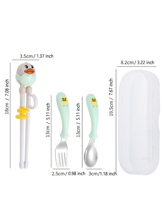 Generic - Baby Training Chopsticks Set Chopstick Spoon Fork and Case Reusable Learning with Attachable Helper for Kids Beginners Right Handed Only - Image 1