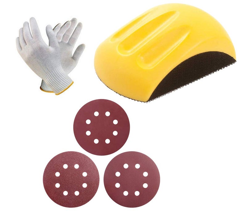Digital Craft Digital Craft Handing Disc Holder Sandpaper Backing Polishing Pad Hand Grinding Block Hand Sanding Block 150mm 3Pc Holes Sandpaper Sanding Disc Sanding Paper with Hand Gloves  - Image 1