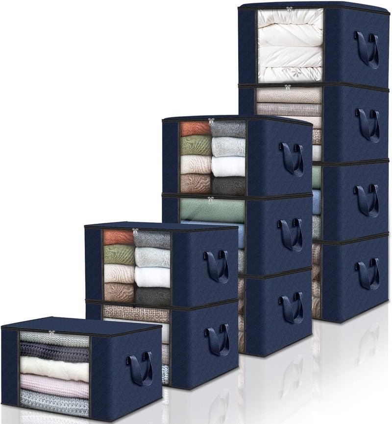 Fab totes Storage Bags,Clothes Blanket Storage Bins Foldable Closet Organizers with Reinforced Handle for Home Dorm Storage and Organization,Fabric Bags for Organizing Sheets,Clothing (Blue,10 Pack) - Image 1