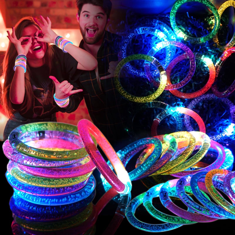 OLUPP 28 Pack Glow Bracelets Glow in the Dark Party Supplies 6 Color LED Light Up Bracelets for Adults Kids Birthday Party Favors Concert New Year Carnival Raves - Image 3