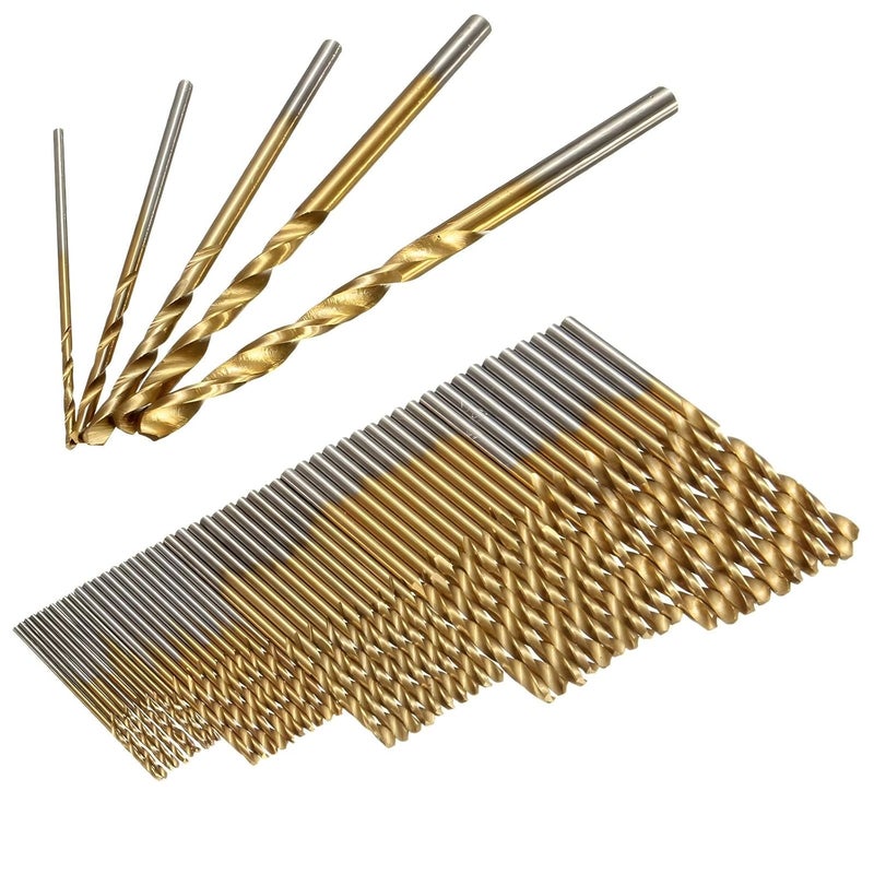 Sunkizzrs ® 50Pcs HSS Drill Bit Set (1/1.5/2/2.5/3mm) Wood Drill Bit Titanium Coated Twist Drill Set Standard Metal High Speed Steel Twist Drill Bits Straigth Shank (Gold) - Image 1