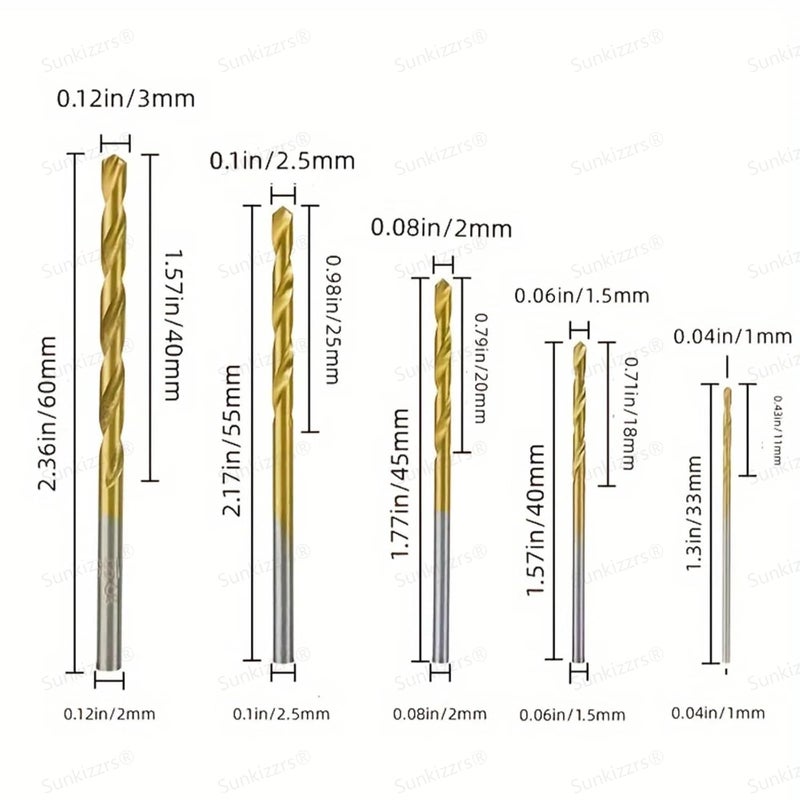 Sunkizzrs ® 50Pcs HSS Drill Bit Set (1/1.5/2/2.5/3mm) Wood Drill Bit Titanium Coated Twist Drill Set Standard Metal High Speed Steel Twist Drill Bits Straigth Shank (Gold) - Image 3