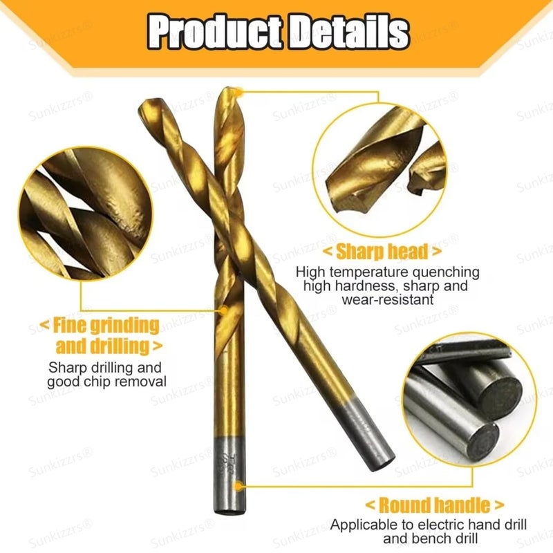 Sunkizzrs ® 50Pcs HSS Drill Bit Set (1/1.5/2/2.5/3mm) Wood Drill Bit Titanium Coated Twist Drill Set Standard Metal High Speed Steel Twist Drill Bits Straigth Shank (Gold) - Image 2
