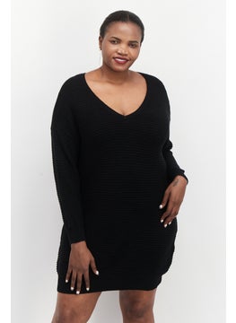 Black Tape Women Plus Size Crochet Sweater Dress, Black  - Image 1