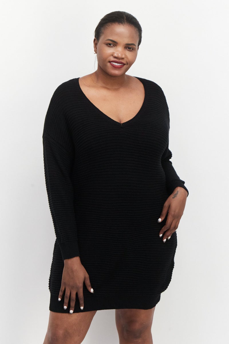 Black Tape Women Plus Size Crochet Sweater Dress, Black  - Image 1