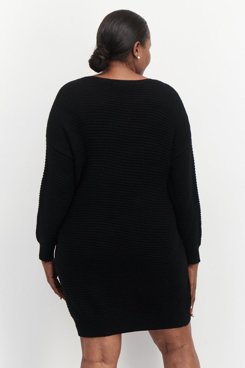 Black Tape Women Plus Size Crochet Sweater Dress, Black  - Image 2