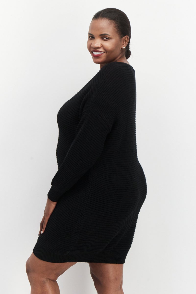 Black Tape Women Plus Size Crochet Sweater Dress, Black  - Image 4