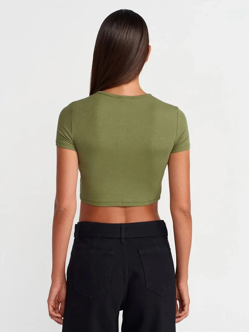 Dilvin DILVIN Slim Fit Crop Blouse With Buttons