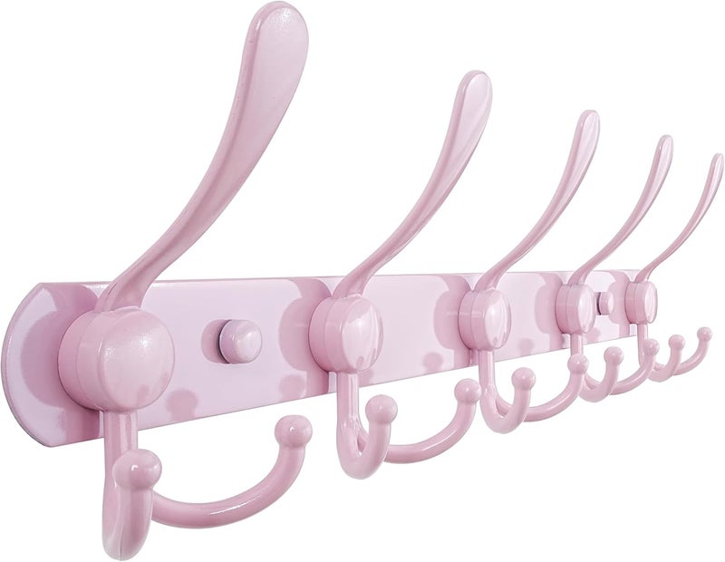 Dseap All choice modern design Coat Rack Wall Mounted - 5 Tri Hooks, Heavy Duty, Stainless Steel, Metal Coat Hook Rail for Coat Hat Towel Purse Robes Mudroom Bathroom Entryway, Pink Light sturdy raw material - Image 1