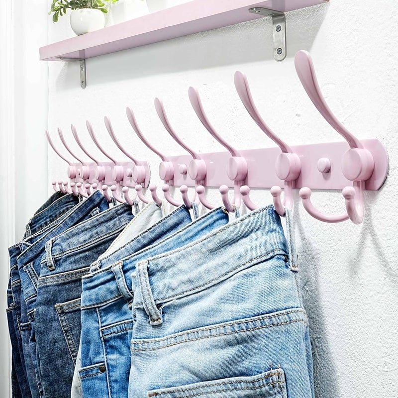 Dseap All choice modern design Coat Rack Wall Mounted - 5 Tri Hooks, Heavy Duty, Stainless Steel, Metal Coat Hook Rail for Coat Hat Towel Purse Robes Mudroom Bathroom Entryway, Pink Light sturdy raw material - Image 2