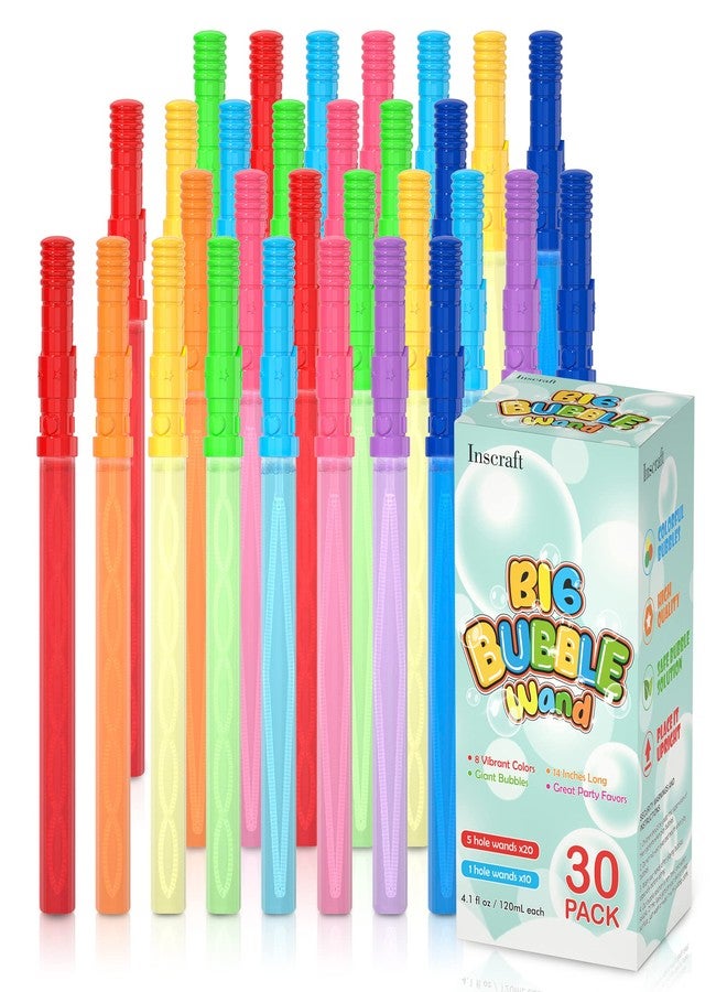Inscraft 30 Pack 14’’ Big Bubble Wands, 8 Colors Bulk for Summer Toy, Outdoor / Indoor Activity Use, Easter, Birthday, Graduation, Shower, Bubbles Party Favors Supplies for Kids Toddlers - Image 1